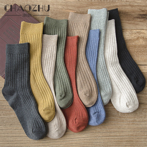 CHAOZHU 10 Pairs/bag 4 Seasons Daily Basic Cotton Blends Women Socks 10 Colors Mixed Rib Stretch Classic Girls Spring Autumn ► Photo 1/6