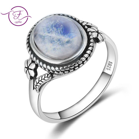 2022 New Listing 925 Silver Ring 8x10MM Natural Moonstone Retro Flower Ring Engagement Wedding Party Gift Wholesale ► Photo 1/6