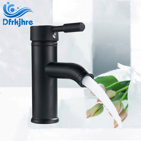 Bathroom Basin Faucet Water Tap Black Stainless Steel Paint Faucet Single Handle Water Sink Single Hole Basin Hot Cold Mixer Tap ► Photo 1/6