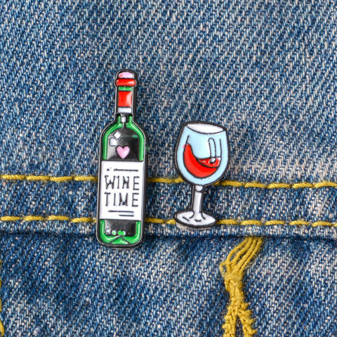 Wine Time Mini Cute Wine And Wine Glasses Couple Pins Red Wine Bottle cup Brooches Enamel Pin Badge For Lovers Best Friend Pins ► Photo 1/6