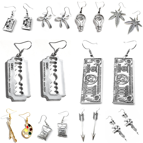 Earrings For Women Fashion Punk Handcuffs Blade Gun Drop Earrings Simple Cool Cute Jewelry Custom Handmade Girls Gift Banknote ► Photo 1/6