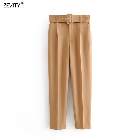 Women fashion solid color sashes casual slim pants chic business Trousers female fake zipper pantalones mujer retro pants P575 ► Photo 1/6