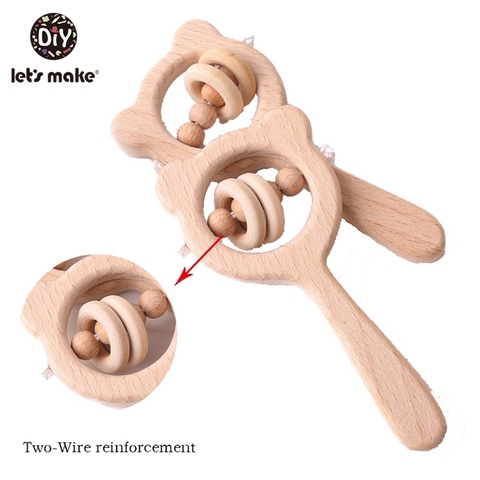 Let's Make 5pc Wooden Small Rings Bear Beech Wooden Teether Wood Infant Baby Teether Toys Baby Rattle Toy For Kids ► Photo 1/6