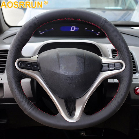 AOSRRUN Car-styling Leather Hand-stitched Car Steering Wheel Covers For Honda Civic 2005-2011 8th MK8 Car accessories ► Photo 1/2