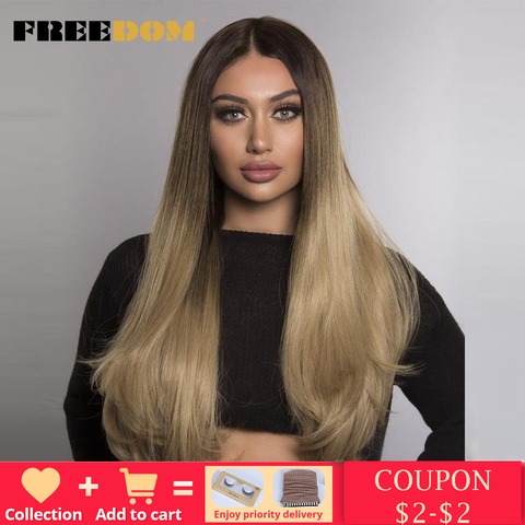 FREEDOM Synthetic Lace Front Wigs Rainbow Green Red Colorful Pink Long Straight Hair 30 Inch Heat Resistant Winter New Style ► Photo 1/6