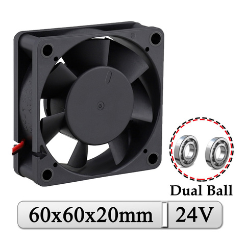 2Pcs Gdstime 24V 60x60x20mm 60mm Dual Ball DC Axial Industrial Case Heatsink 60x20mm 6cm Brushless Exhaust 3D Printer Cooler Fan ► Photo 1/6