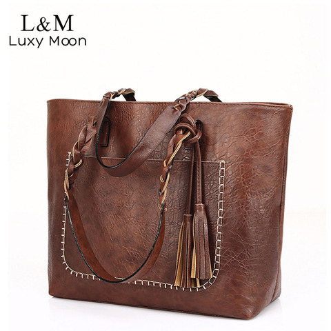 Vintage Handbag Women Brown Leather Shoulder Bag Ladies Retro Tote Large PU Handbags bolso 2022 Fashion Big Black Bags XA540D ► Photo 1/6