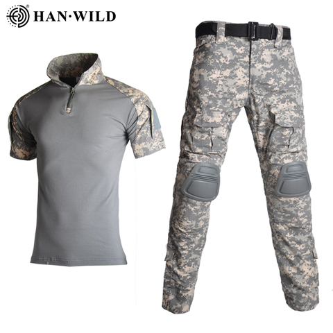 Tactical Shirt Military Clothes Uniform Suits Camouflage T-Shirt Hunting Shirts Military Combat Shirt + Cargo Pants Knee Pads ► Photo 1/6