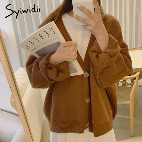 Syiwidii Thick Sweater Women Oversized V-Neck Cardigans Autumn Winter Chic Knitted Loose Tops Casual Fashion Female Warm Coat ► Photo 1/6