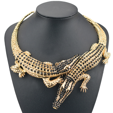 Punk Gold Crocodile Choker Necklace Women Rhinestone Big Pendant Necklaces for Women New Fashion Jewelry Gifts Wholesale ► Photo 1/6