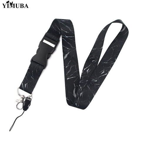 YIMUBA European Marble Printed Lanyard Keychain Minimalism Black White Ribbon Key Straps Mobile Phone Key Ring ID Badge Holders ► Photo 1/6