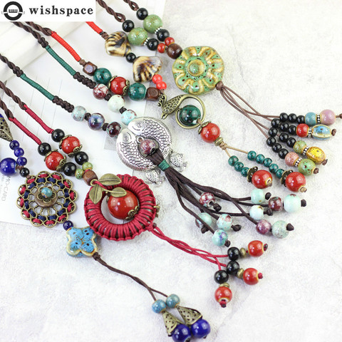 Wishspace national wind restoring ancient ways hand-woven ceramic sweater chain necklace jewelry popular woman ► Photo 1/6