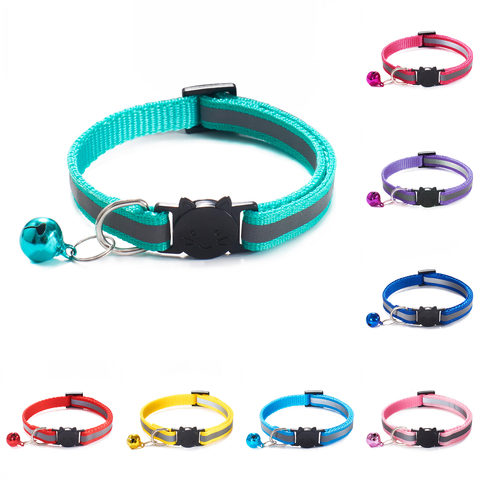 9 Colors Cats Bells Collars Adjustable Nylon Buckles Fashion Reflective Pet Collar Cat Head Pattern Supplies For Accessories ► Photo 1/6