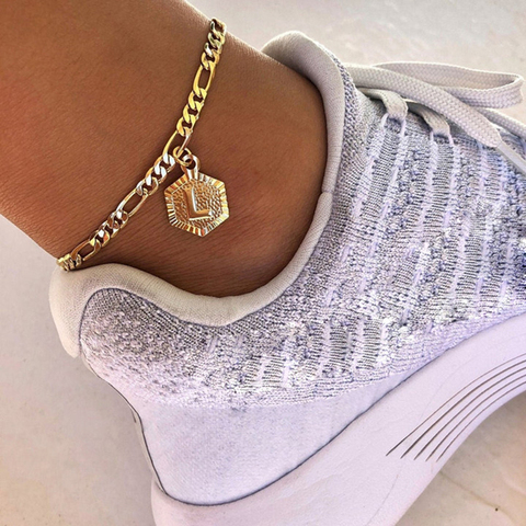 Dainty A-Z letter Anklet Hexagon Shaped Initial Ankle Bracelet Stainless Steel Feet Jewelry Gold Color Leg Chain Women Gifts ► Photo 1/6
