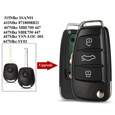 jingyuqin 315Mhz / 447Mhz Remote Key For SSANGYONG Rexton RX7 Actyon Kyron Uncut Blade Key FOB Replacement ► Photo 1/3