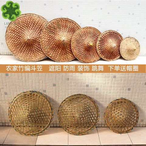 3 pcs Bamboo Weaving Hats Hat  Red Army Hats Farm Happy Decoration Hats Sun Hat photography accessories capa impermeable parasol ► Photo 1/6