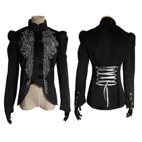 Women Gothic Riding Jacket Coat Black Velvet Lace Steampunk Victorian Style Jacket  Medieval Vintage Overcoat Outwear 4XL ► Photo 1/6