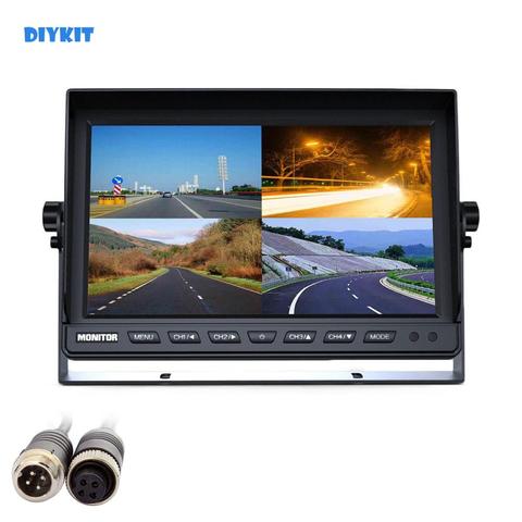 DIYKIT 4CH 4PIN DC12V-24V 10 Inch 4 Split Quad LCD Screen Display Color Rear View Car Monitor for Car Truck Bus Reversing Camera ► Photo 1/6