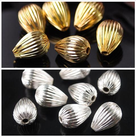 10pcs Gold Plated Color 16x11mm Teardrop Hollow Plicated Metal Brass Loose Beads lot for Jewelry Making DIY Crafts Wholesale ► Photo 1/5