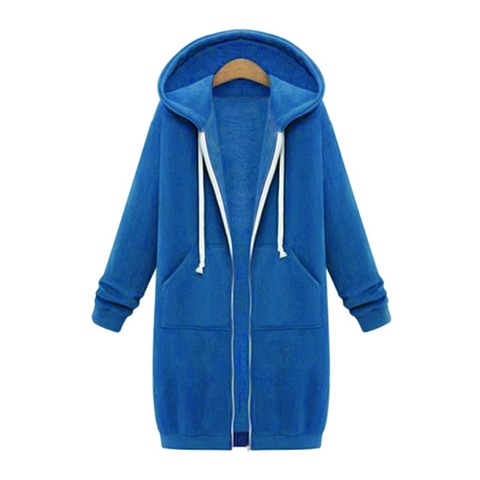 2022 Autumn Winter Casual Women Long Hoodies Sweatshirt Coat Zip Up Outerwear Hooded Jacket Plus Size Outwear Tops ► Photo 1/6