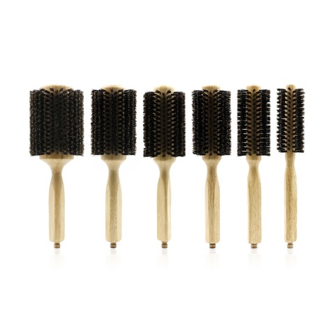 6 Sizes Barber Salon Wood Handle Boar Bristles Round Brush Removable Tail Professional Hairdressing Hair Brush Hair Round Comb ► Photo 1/6