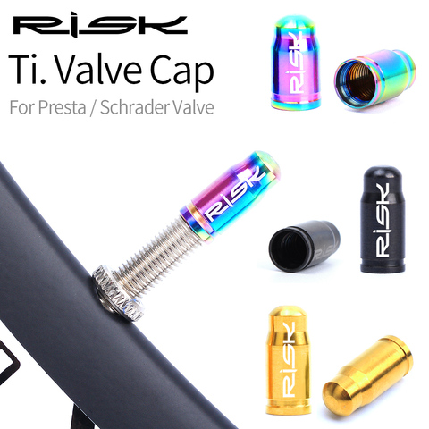 RISK 2pcs Bicycle Schrader/Presta Valve Cap Titanium Alloy Ultralight Mountain Road Bike Tyre Cap Tire Valve Protector MTB Part ► Photo 1/5