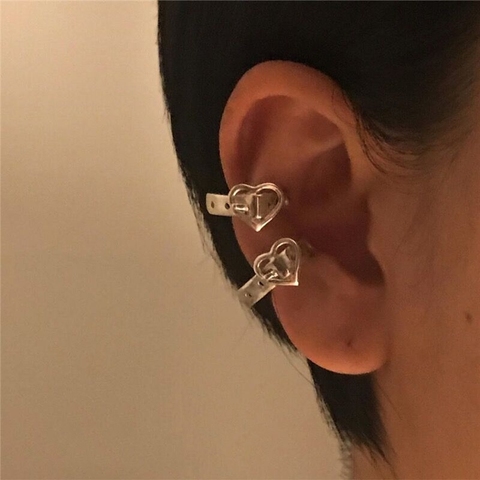 2022 Japan retro Heart Belt Waistband Shape Small Ear Clip Earring for Women Metal Silver Color Ear Cuff Aesthetic Jewelry 1 pc ► Photo 1/6