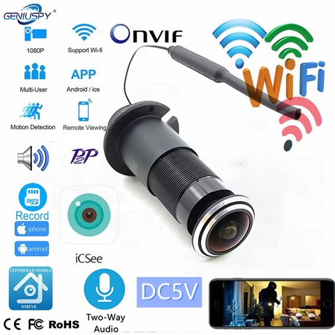 ICSEE Wifi Door Eye Camera Mini Peephole Door WifI IP Camera 2.1MM Wide Angle FishEye 2Way Audio Build-In Speaker TF card Slot ► Photo 1/6