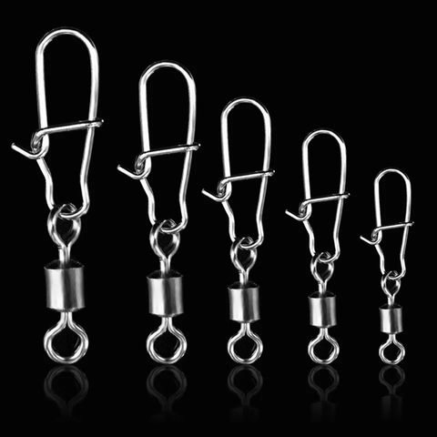 WALK FISH 50PCS/Lot 2# 4# 6# 8# 10# Fishing Connector Pin Bearing Rolling Swivel Stainless Steel with Snap Fishhook Lure Tackle ► Photo 1/6