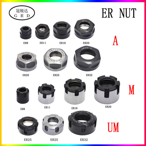 ER MS nut ER8 ER11 ER16 ER20 ER25 ER32 A M UM nut ER collet nut for clamping cnc milling turning collet chucks bt er knife shank ► Photo 1/6