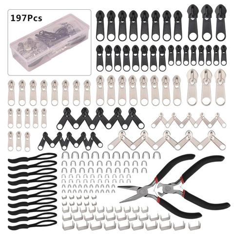 197 Pcs  Zipper Repair Kit Zipper Replacement Pull Rescue with Zipper Install Pliers Tool & Extension Pulls for Luggage Clothing ► Photo 1/6