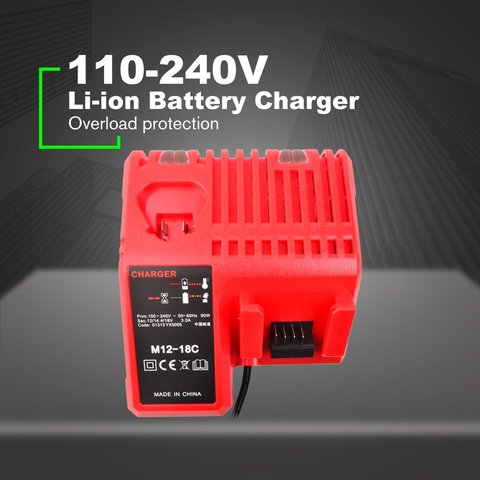 110-240V Replacement Power Tool Li-ion Battery Charger for Milwaukee M12 M18 48-11-1815 48-11-1828 48-11-2401 48-11-2402 ► Photo 1/6