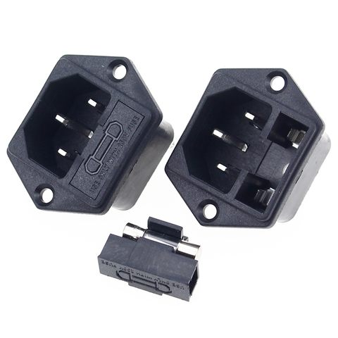 1pcs new Panel Mounted 3 Pin IEC 60320 C14 Inlet Male Power Plug 10A AC 250V w/ fuse holder ► Photo 1/5