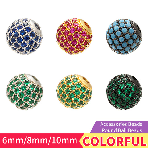 ZHUKOU 6mm/8mm/10mm High Quality Brass Cubic Zirconia Round Spacer Beads for Jewelry Accessories Model: VZ223 ► Photo 1/6