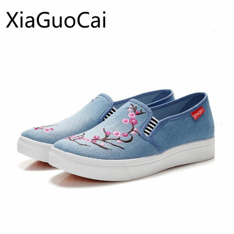 Women Denim Canvas Shoes Spring and Autumn Ladies Casual Shoes Newest Breathable Women Casual Flat Shoes ► Photo 1/6