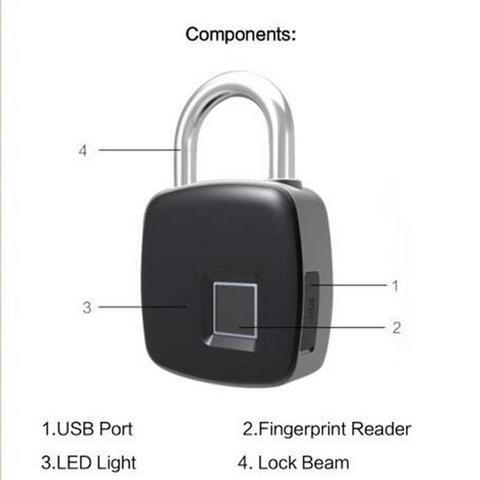 Electronic USB Rechargeable Smart Keyless Finger print Locks Waterproof Anti-Theft Security Padlock Door Luggage Lock ► Photo 1/5