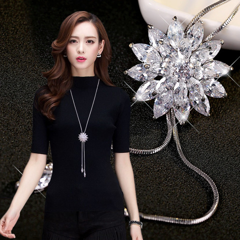 Free shipping! Fashion elegant sweater chain long crystal snow pendant water drop accessories long decoration necklace jewelry ► Photo 1/6