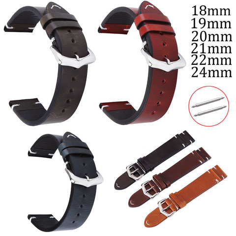 Calf Leather Watch Band 18mm 19mm 20mm 21mm 22mm 24mm Watch Strap Stitching Genuine Leather Watchband Retro Wrist Band with Pins ► Photo 1/6