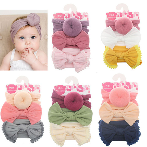 3Pcs/Set Solid Color Soft Nylon Elastic Baby Headband Bows Knotted Newborn Baby Girl Headbands Hair Accessories Girls Haarband ► Photo 1/6