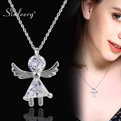 SINLEERY Romantic Cubic Zircon Angel Wings Girl Pendant Necklace Rose Gold Color Fashion Chain For Women Party Jewelry Xl679 ► Photo 1/1