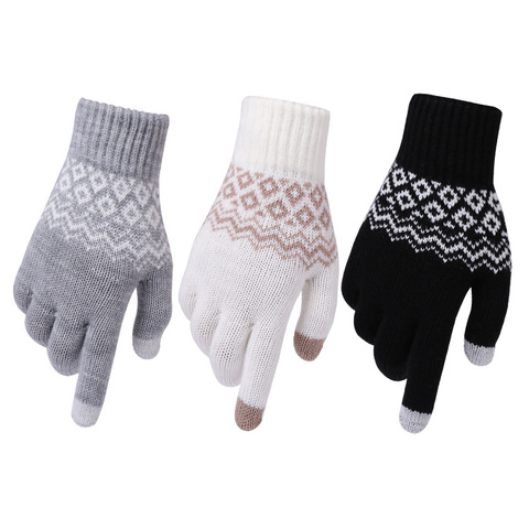 Winter Warm thick touch screen gloves Women's Cashmere wool Knitted Gloves Solid Mittens for Mobile Phone Tablet Pad ► Photo 1/6
