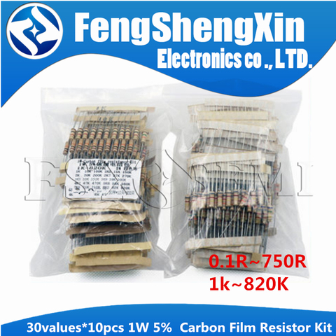 30values*10pcs=300pcs 1W Resistor 5% ( 0.1R ohm ~750R ohm)  (1k~820K)  Carbon Film Resistor Assortment Kit ► Photo 1/4