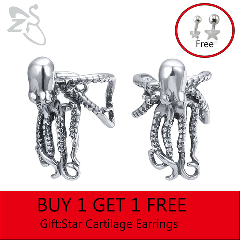 ZS Punk Style Octopus 316L Stainless Steel Clip Earrings for Men Women Gothic Hip Hop Ear Cartilage Cuff Jewelry Gifts for Boys ► Photo 1/6