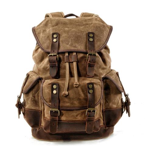 MUCHUAN Cotton Oil Wax Canvas Backpack Mens Large Capacity Vintage Waterproof Backpack 15