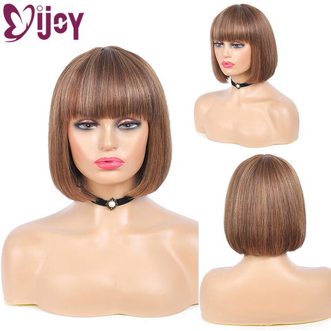 Ombre Human Hair Wigs Highlight Straight Wigs With Bangs Brown Brazilian Human Hair Full Machine Made Wigs For Women 150% IJOY ► Photo 1/5