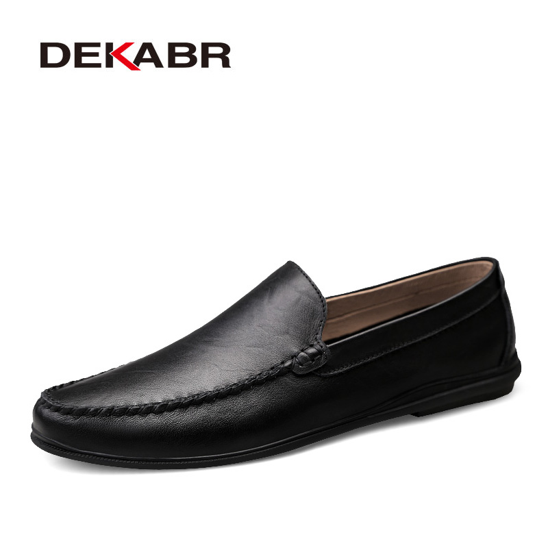 Men Loafers Quality Split Casual Leather Shoes Men Flats Moccasins Shoes Black