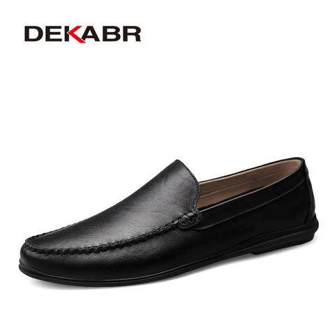 DEKABR Italian Mens Shoes Casual Luxury Brand Summer Men Loafers Split Leather Moccasins Comfy Breathable Slip On Boat Shoes ► Photo 1/6