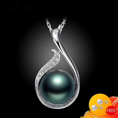 Bali Jelry Fashion Women Necklace with Black Pearl Zircon Gemstone Pendant 925 Silver Jewelry Accessories for Wedding Engagement ► Photo 1/5