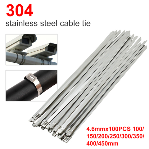100pcs 4.6x100/150/200/400mm Stainless Steel Cable Ties, Locking Metal Zip-Exhaust Wrap Coated Multi-Purpose Locking Cable Ties ► Photo 1/6
