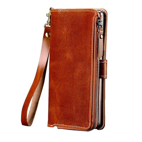 Zipper Genuine Leather Stand Holder Case For Xiaomi Redmi Note 9 Pro 9s Note 8 pro 8T Note 7 Note 6 5 7A 6a 5a 4x 8 Wallet Bags ► Photo 1/6